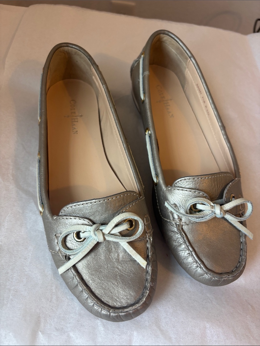 Cole Haan Tali Boat Shoes Metallic Gold Leather Women’s Size 7.5